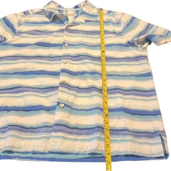 Tommy Bahama Blue and Cream Watercolor Striped Silk Shirt Men's Size XL - Picture 11 of 11